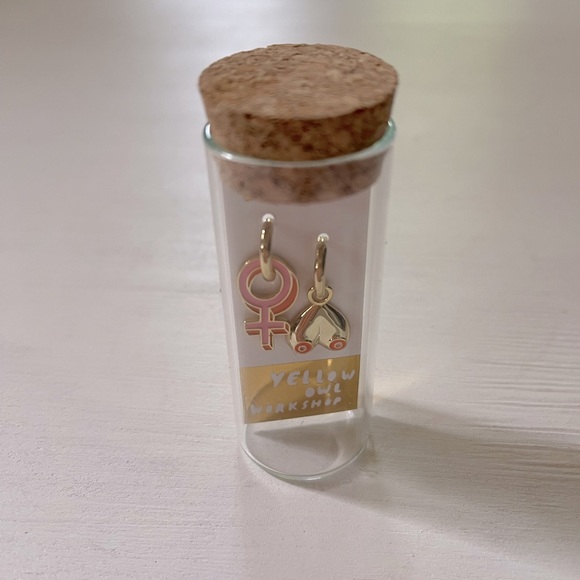 YELLOW OWL WORKSHOP EARRINGS Feminist Female Boobs 18k Gold Gilt NIB - Picture 2 of 3